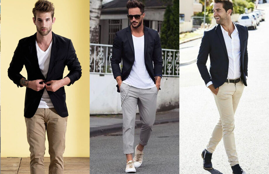 black shoes with beige chinos