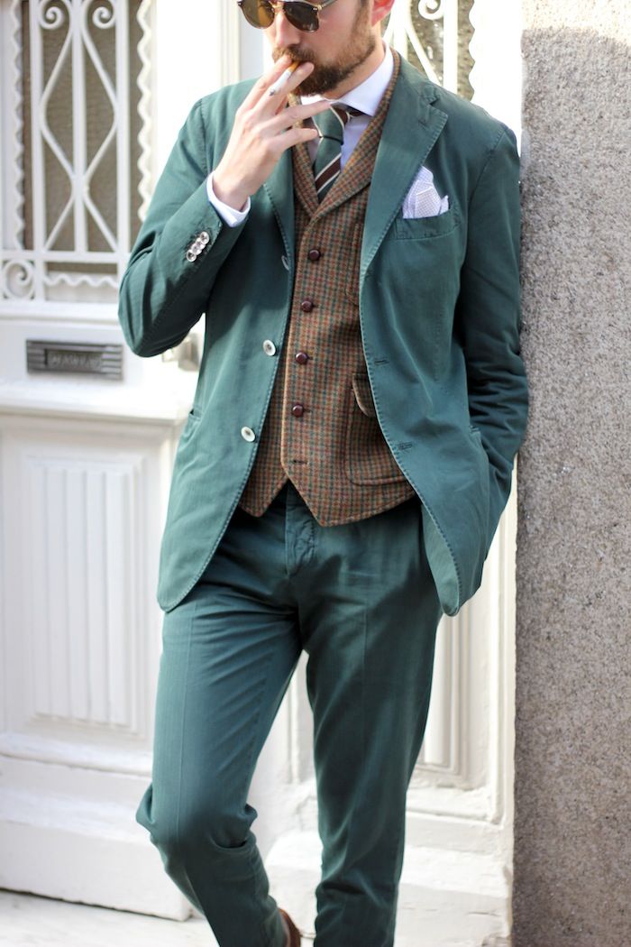 green suit contrast