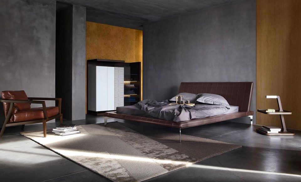 modern-masculine-bedroom-paint-ideas-in-plain-concrete-grey-color-scheme-and-floating-tier-bedside-tables
