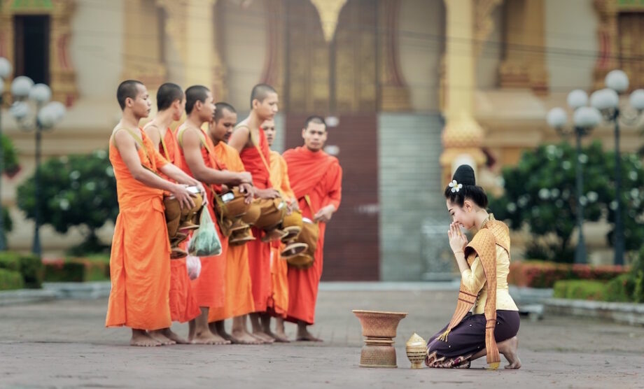 Greeting monks with the wai