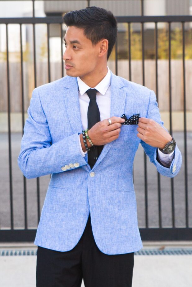 How To Wear A Light Blue Suit Modern, Red Coat And Blue Pants Mens Australia