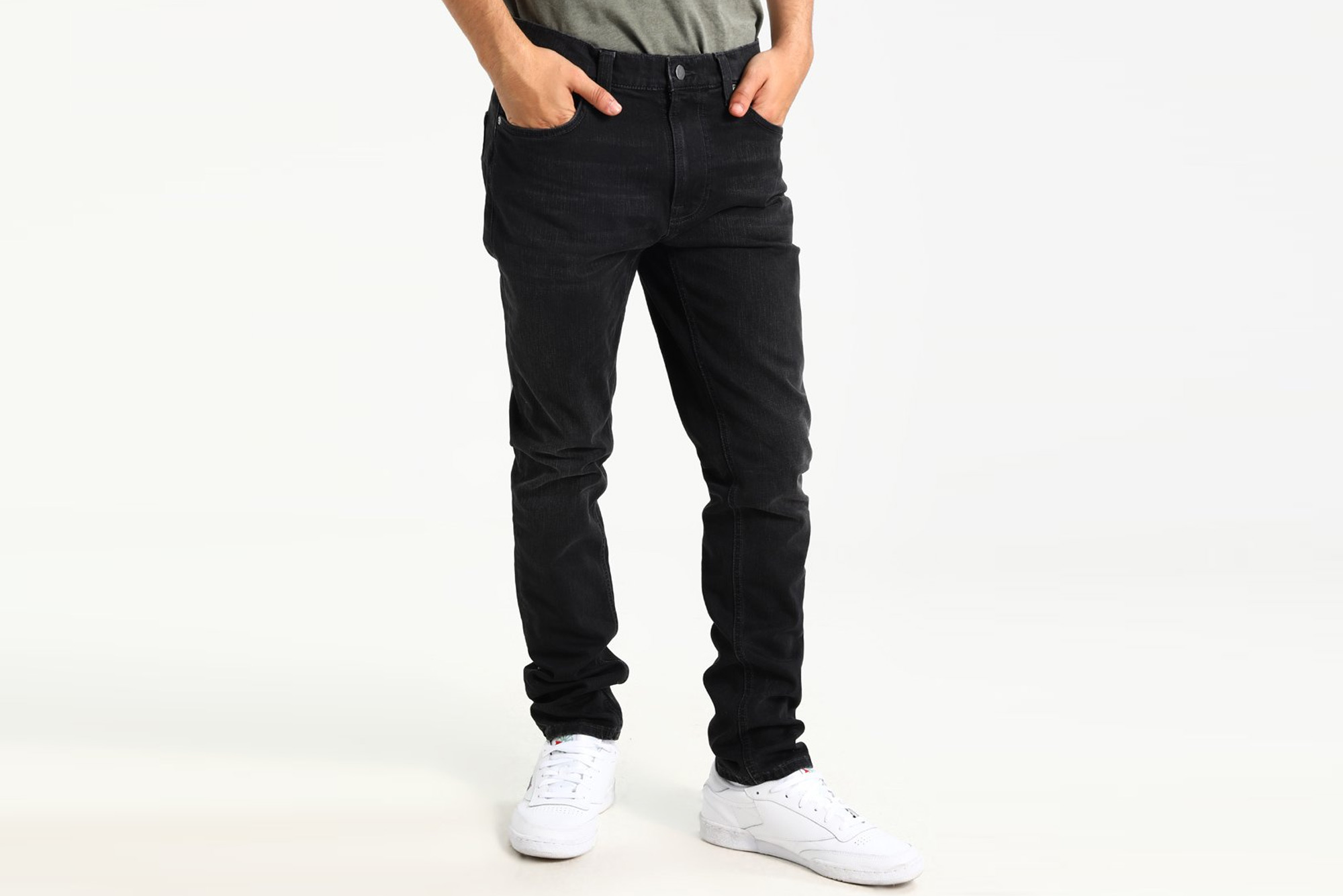 TOPMAN Denim Ripped Relaxed Jeans in Black for Men Mens Clothing Jeans Straight-leg jeans 
