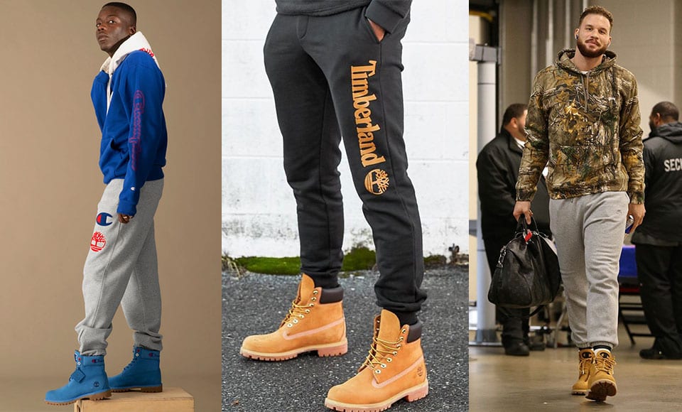 adidas track pants with timbs