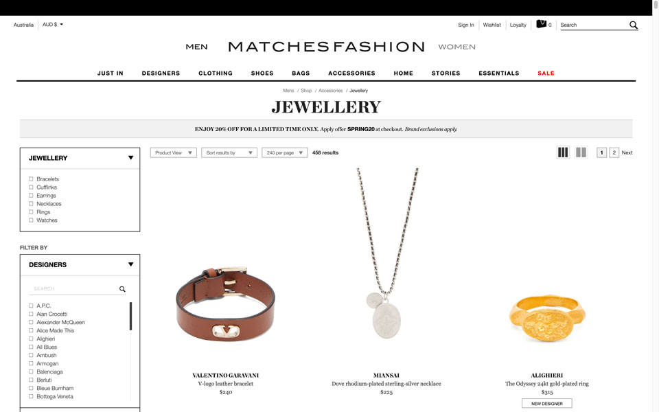 matches online jewellery store