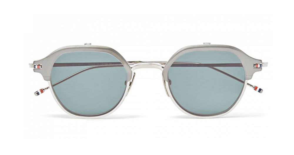 Thom Browne Round Frame Silver Tone Optical Glasses With Clip On UV Lenses