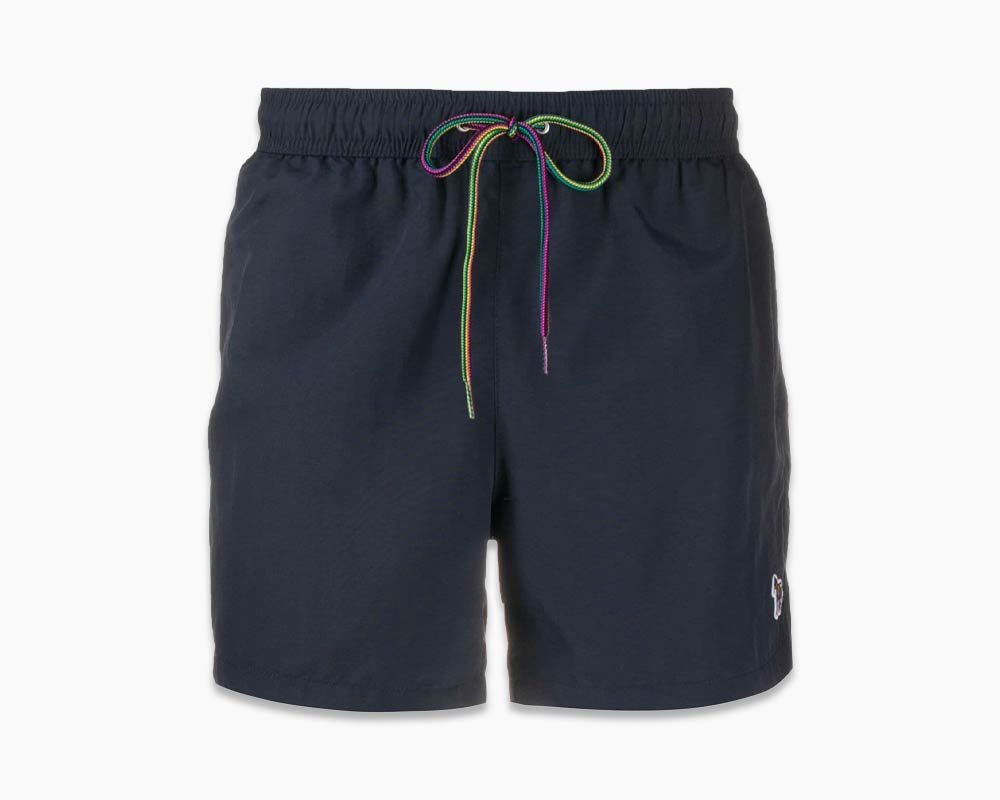 Paul Smith swim shorts in dark blue with multi-coloured drawcord