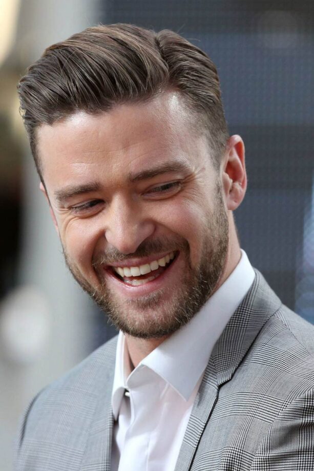 Justin Timberlake with comb over hairstyle.