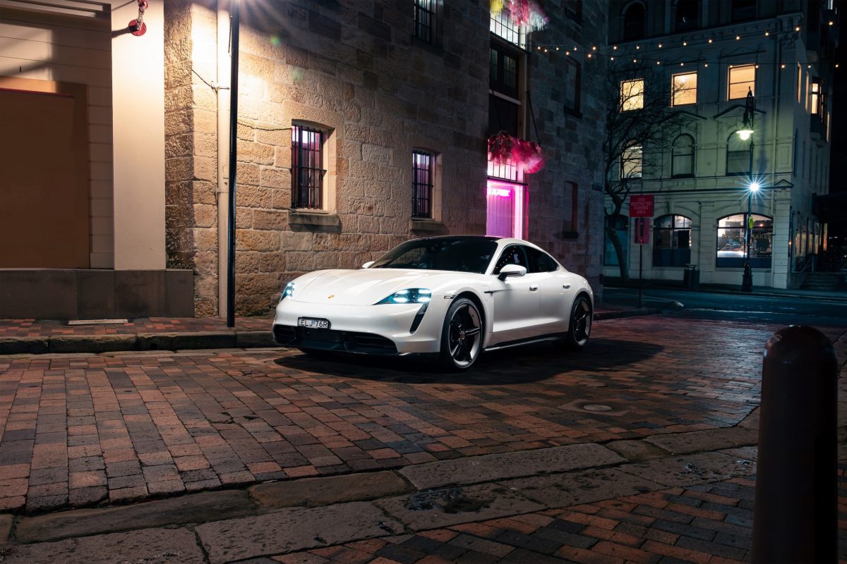 up2I1A1809-Edit The Porsche Taycan Turbo S in White at The Rocks, Sydney. Photo: DMARGE