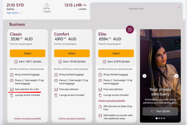 Qatar Airways Joins Airlines Charging Extra for Business Class Seat ...
