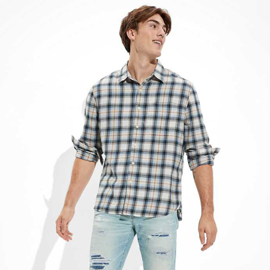 white and blue plaid shirt mens