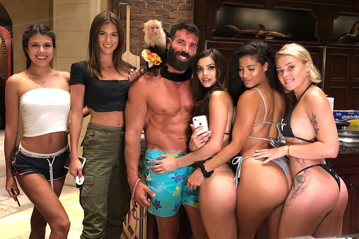 Dan Bilzerian with a monkey and five women