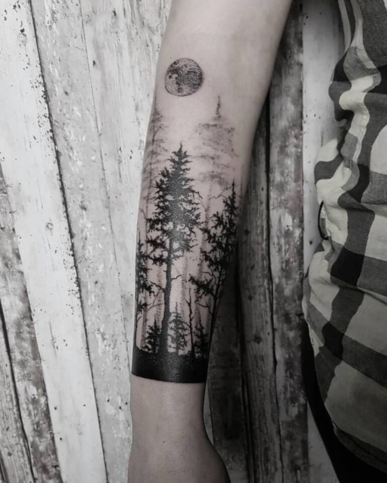 Trees forearm tattoo