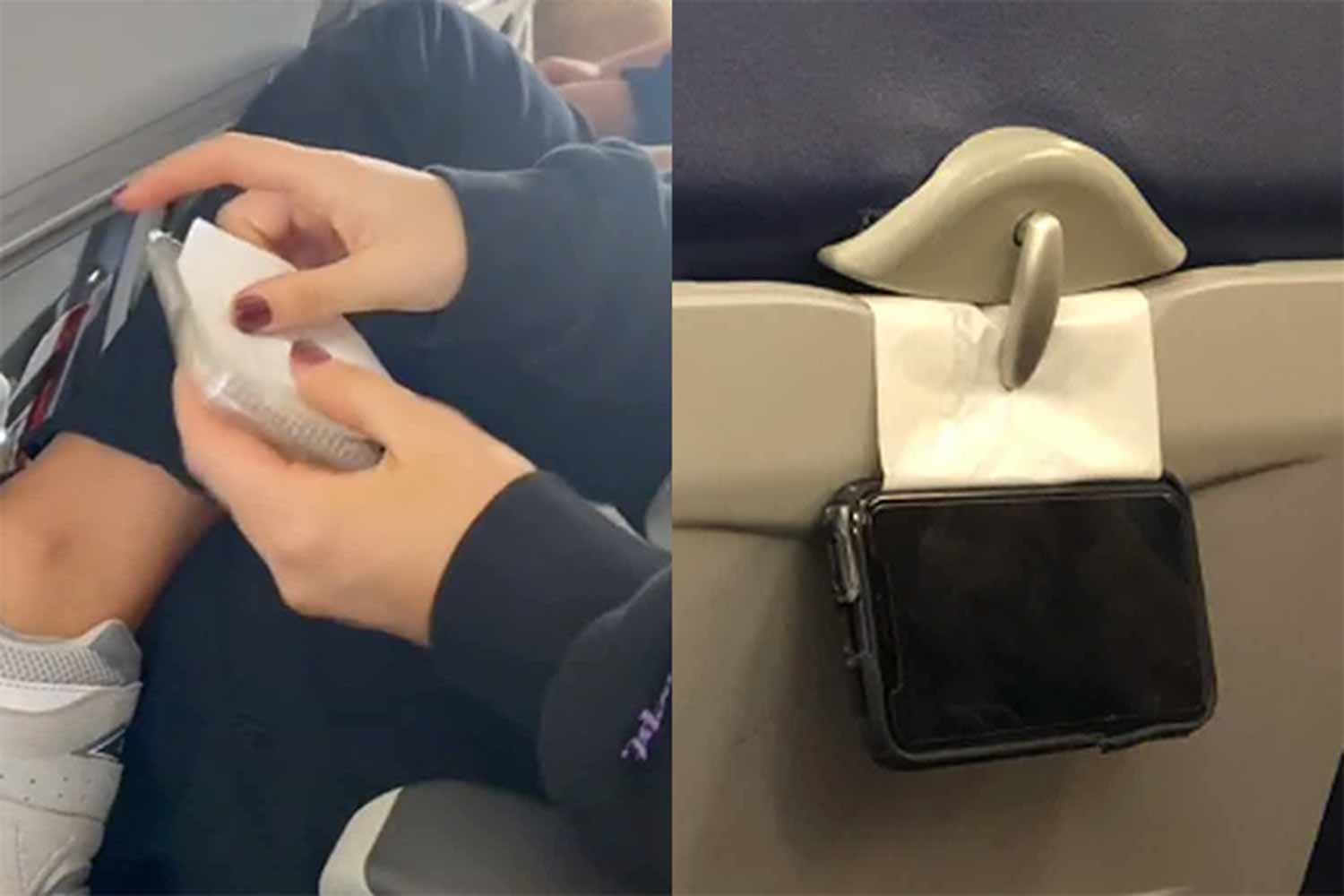 TikTok Travel Hack: Use a Sick Bag As a Phone Stand