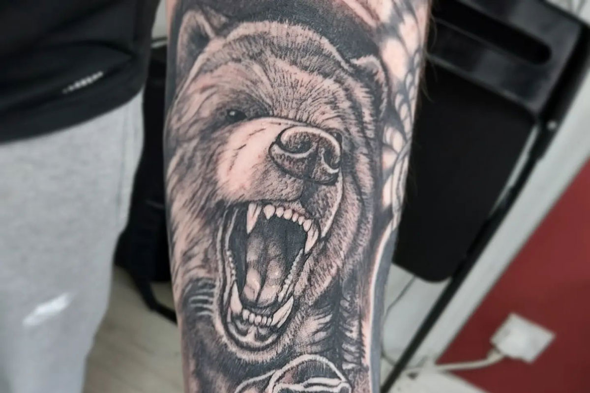 Angry Polar Bear Tattoo On Forearm