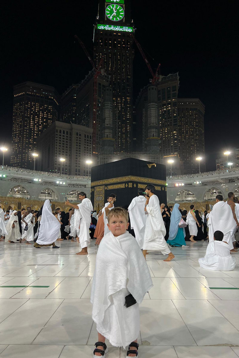 Hasbulla, a practising Muslim, stood by the Black Cube of Mecca.