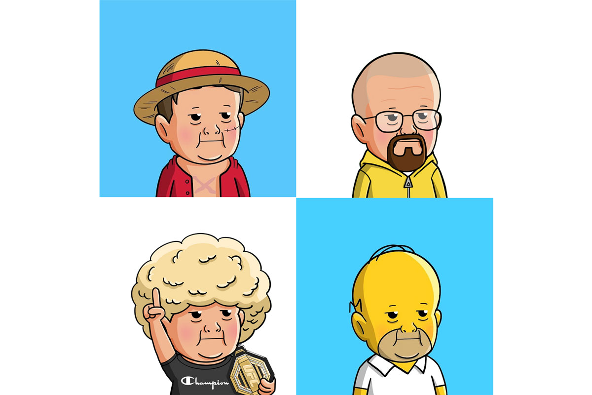 Hasbulla NFTs in the style of The Simpsons, Breaking Bad, and more.