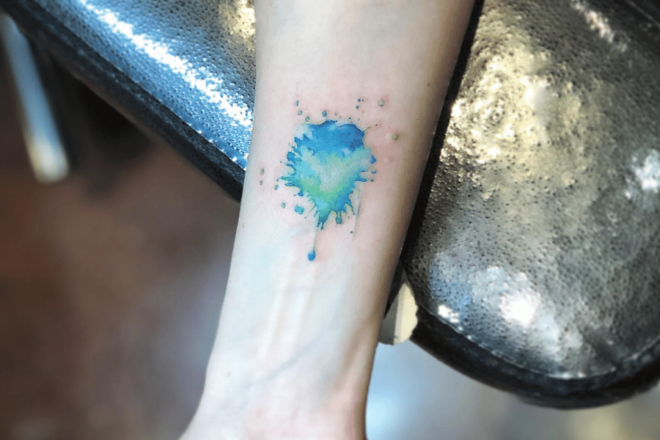 Abstract Watercolor Splash Small Tattoo Source @hensleytattoos via Facebook