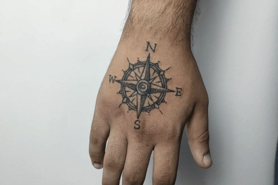 Compass Small Tattoo Source @johblacktattoo via Instagram