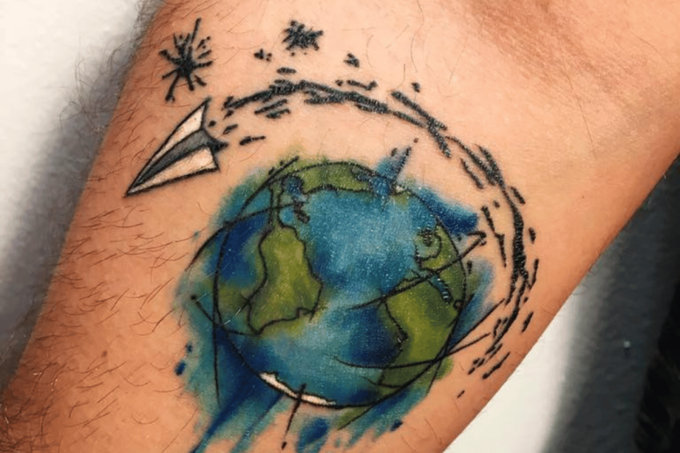 Globe Small Tattoo Source @blackfoxtattoobp via Facebook