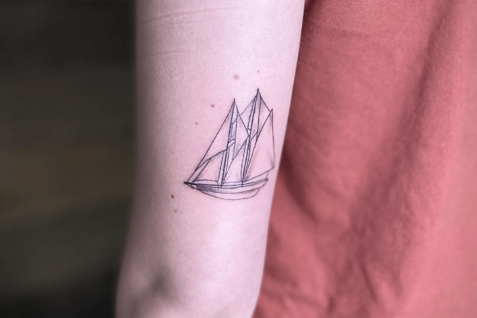Sailing Ship Small Tattoo Source @gypsyarthouse via Instagram