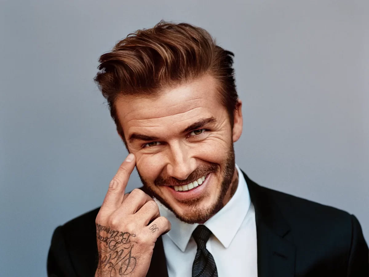 David Beckham with a men's Pompadour haircut. 