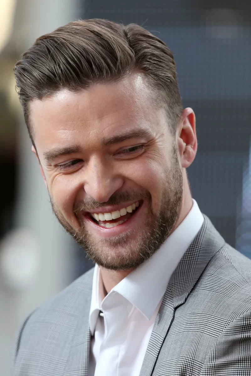 Justin Timberlake with a comb over men's haircut.