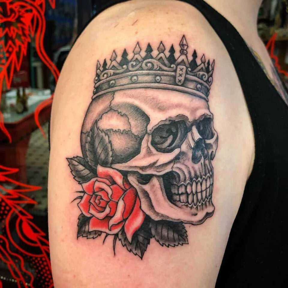 Skull rose tattoo