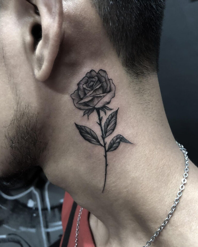 Neck rose tattoo