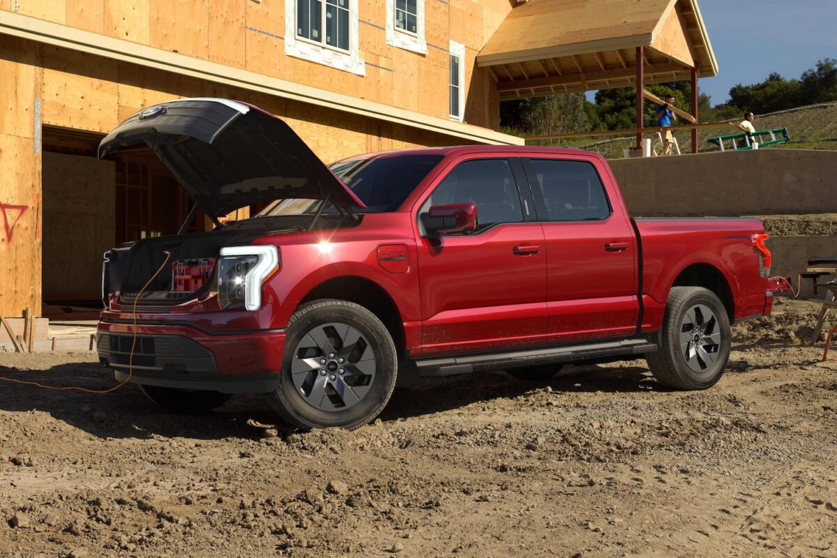 The Ford F-150 Electric in red