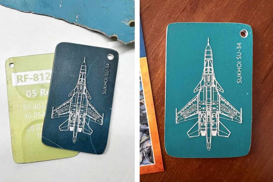 Baggage tags made out of Russian fighter jets