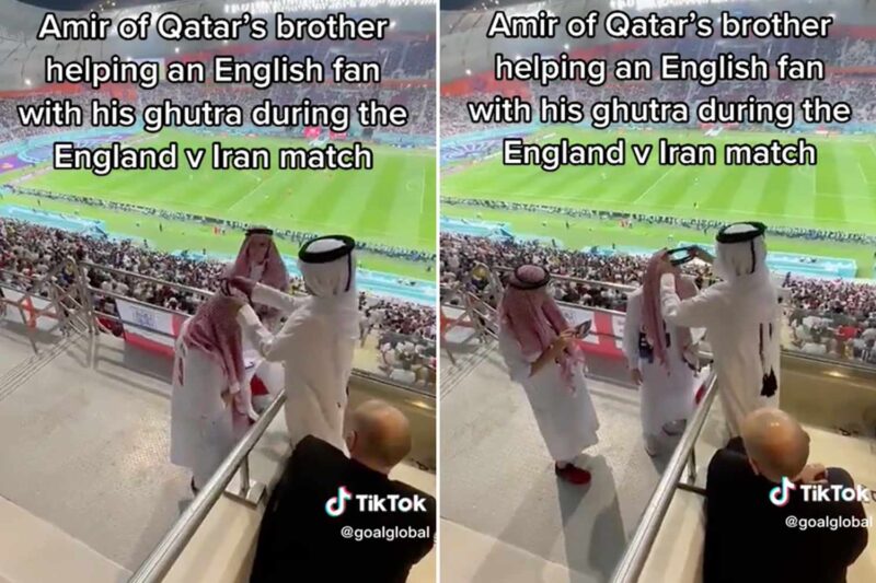 Heartwarming Moment ‘Qatar Royal’ Helps English Fan With His Headwear