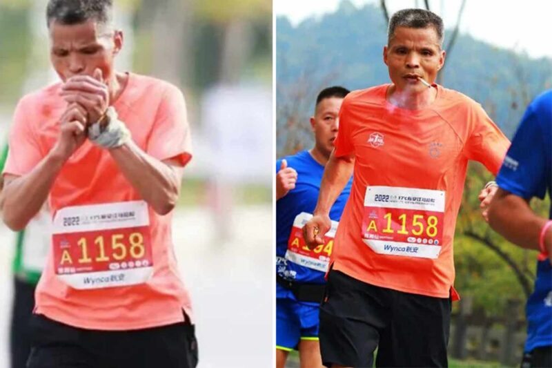 Chinese Man Goes Viral, Runs Marathon While Chain Smoking