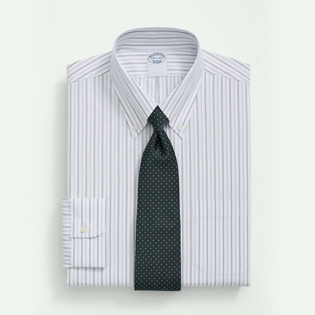 Stretch Supima® Cotton Non-Iron Poplin Polo Button-Down Collar, Striped Dress Shirt