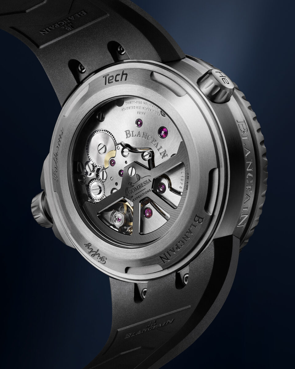The back of the Blancpain Fifty Fathoms Tech Gombessa (ref. 5019-12B30-64A).