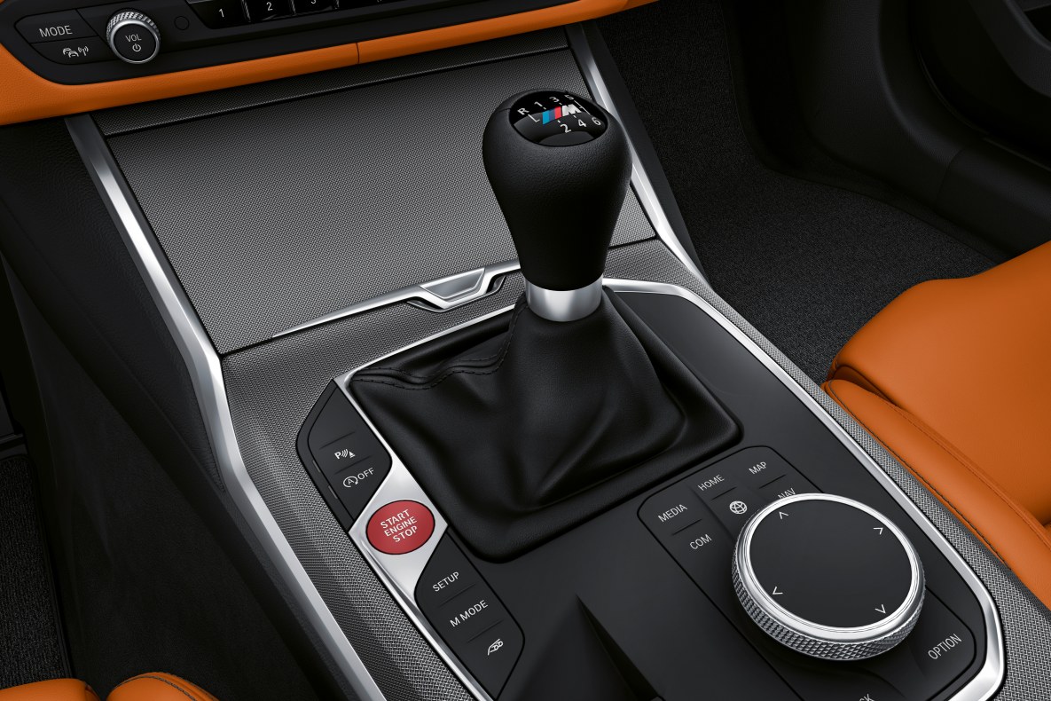 A closeup of the manual transmission found in a BMW M3.