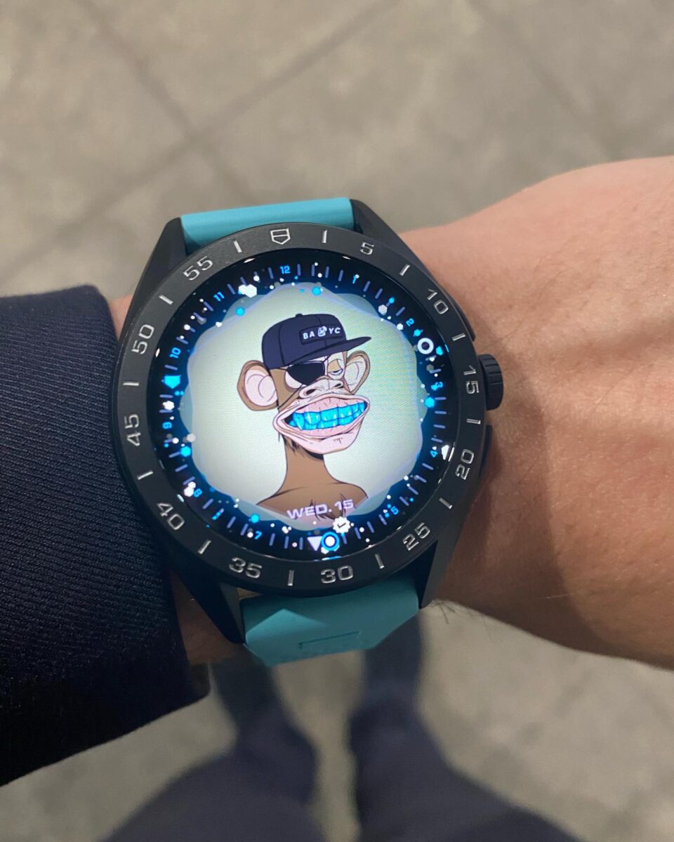 Arnault shows off his Bored Ape Yacht Club NFT on his TAG Heuer Connected E4 smartwatch.