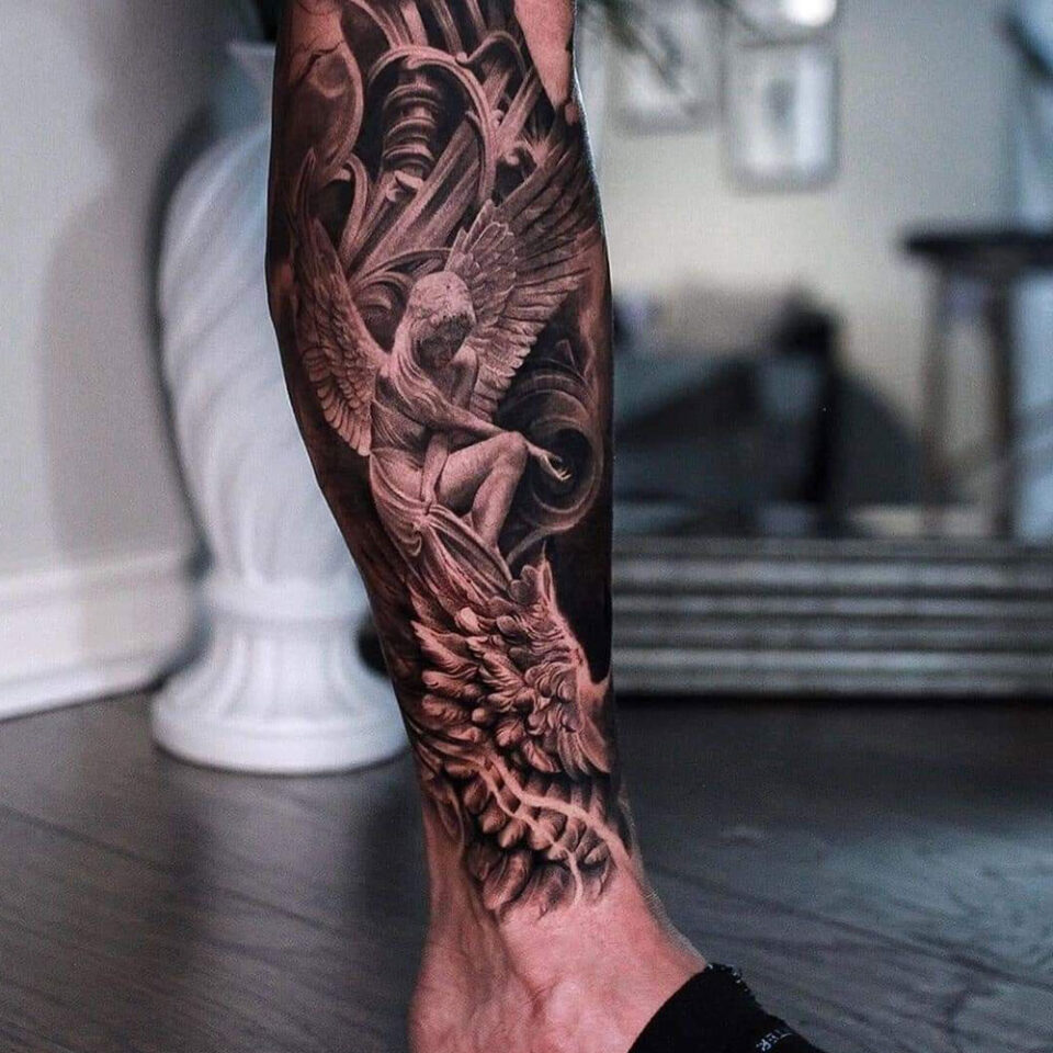 Angel Leg Tattoo