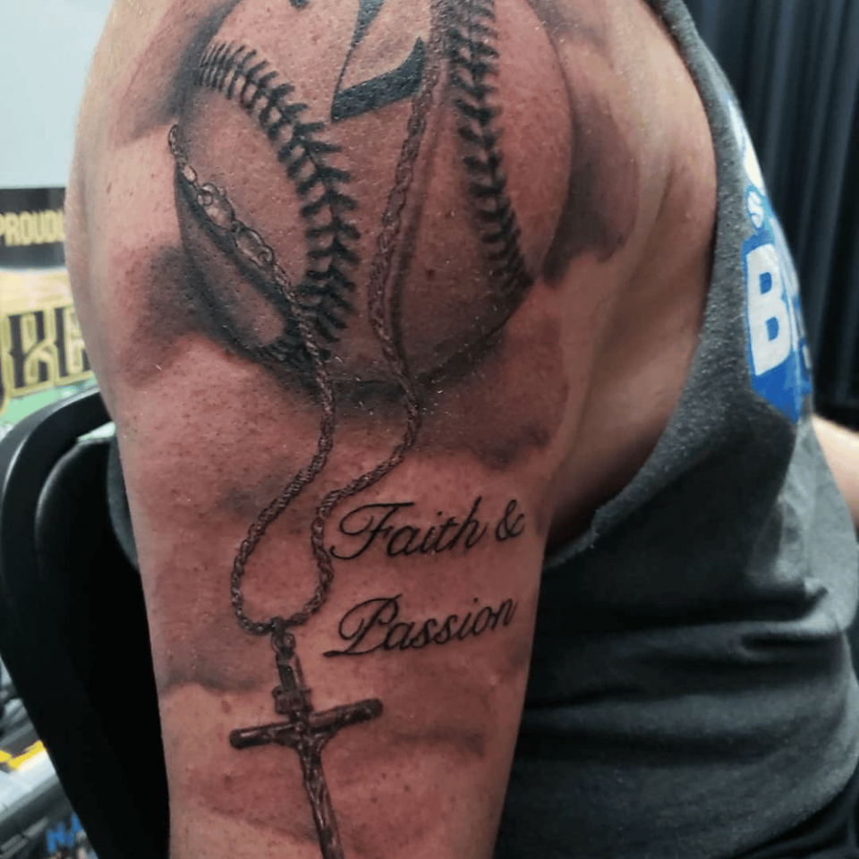 Baseball Cross Tattoo Source @americantattoosociety via Instagram