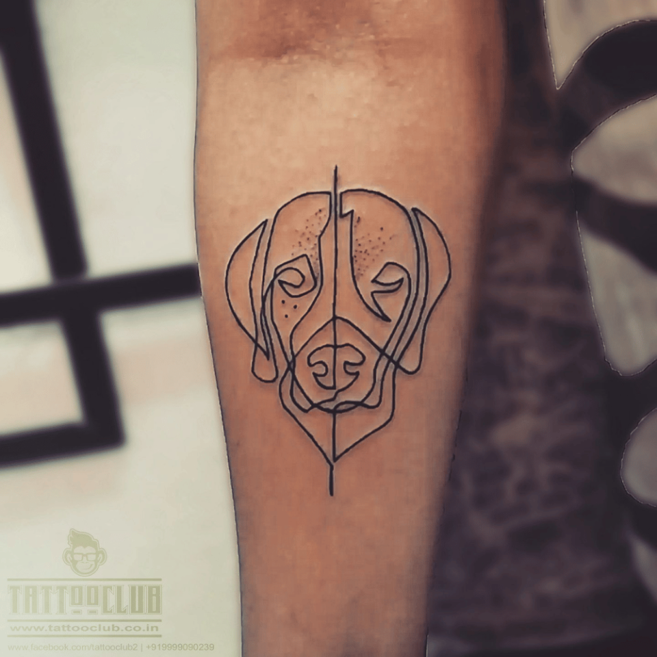 Dog Portrait Single Line Tattoo Source @Tattooshopgangtok via Facebook