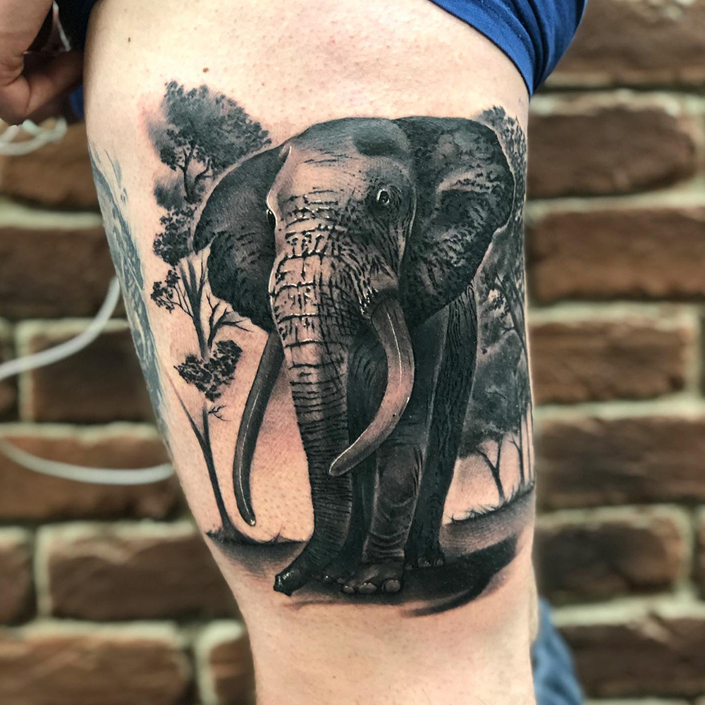 Elephant Thigh Tattoo Source: @otautahitattooqueenstown via Instagram