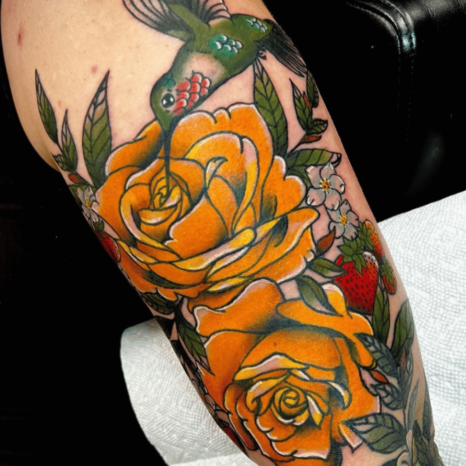 Gold Rose Tattoo Source @electrababytattoo via Instagram