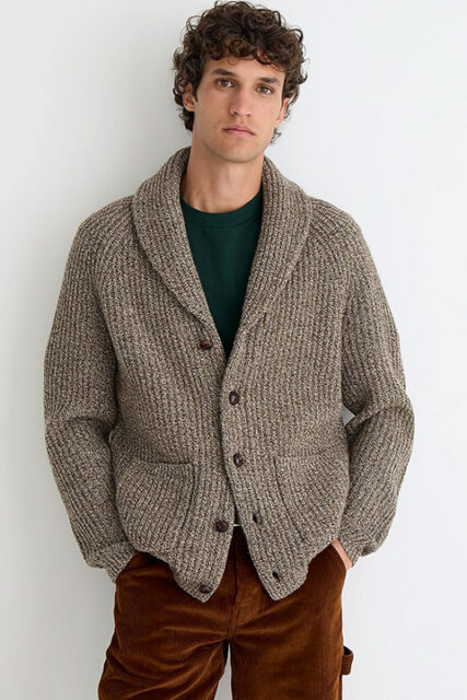 Rugged merino wool-blend cardigan sweater