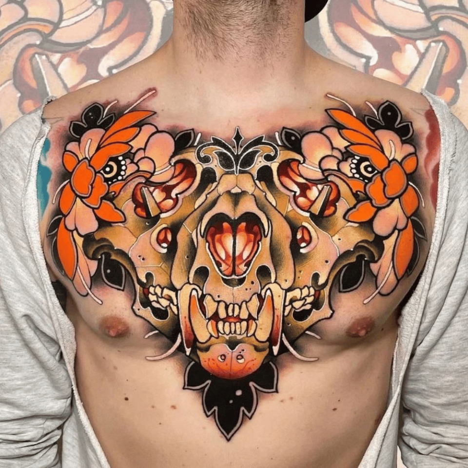 Neo-Traditional Chest Tattoo Source @neotradtattooaustralia via Instagram