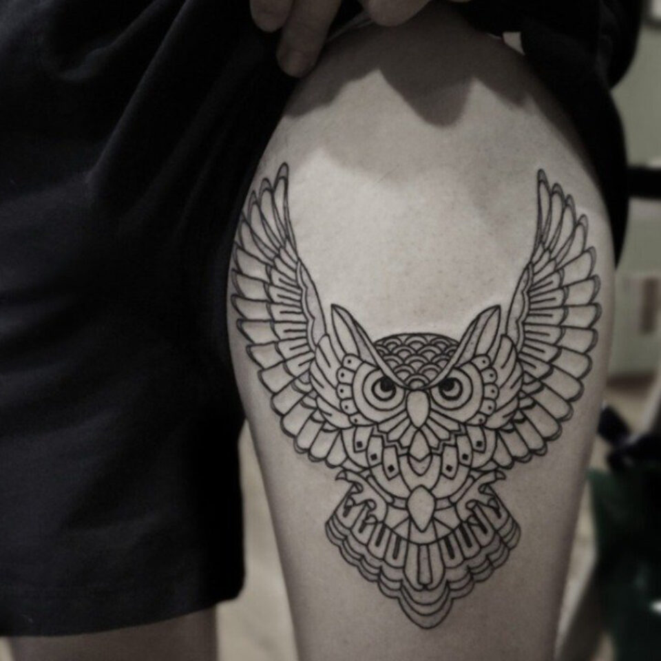 Owl Thigh Tattoo
