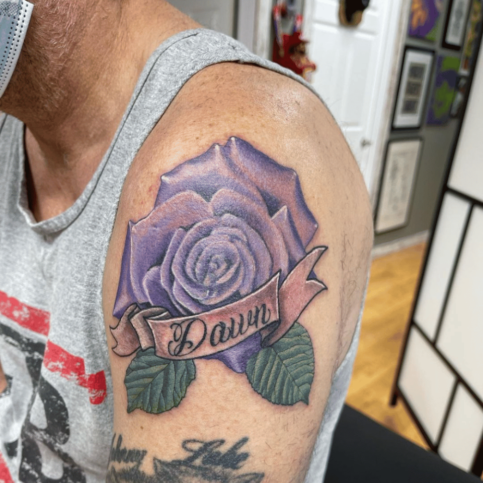 Purple Rose Tattoo Source @thereeftattoo via Instagram