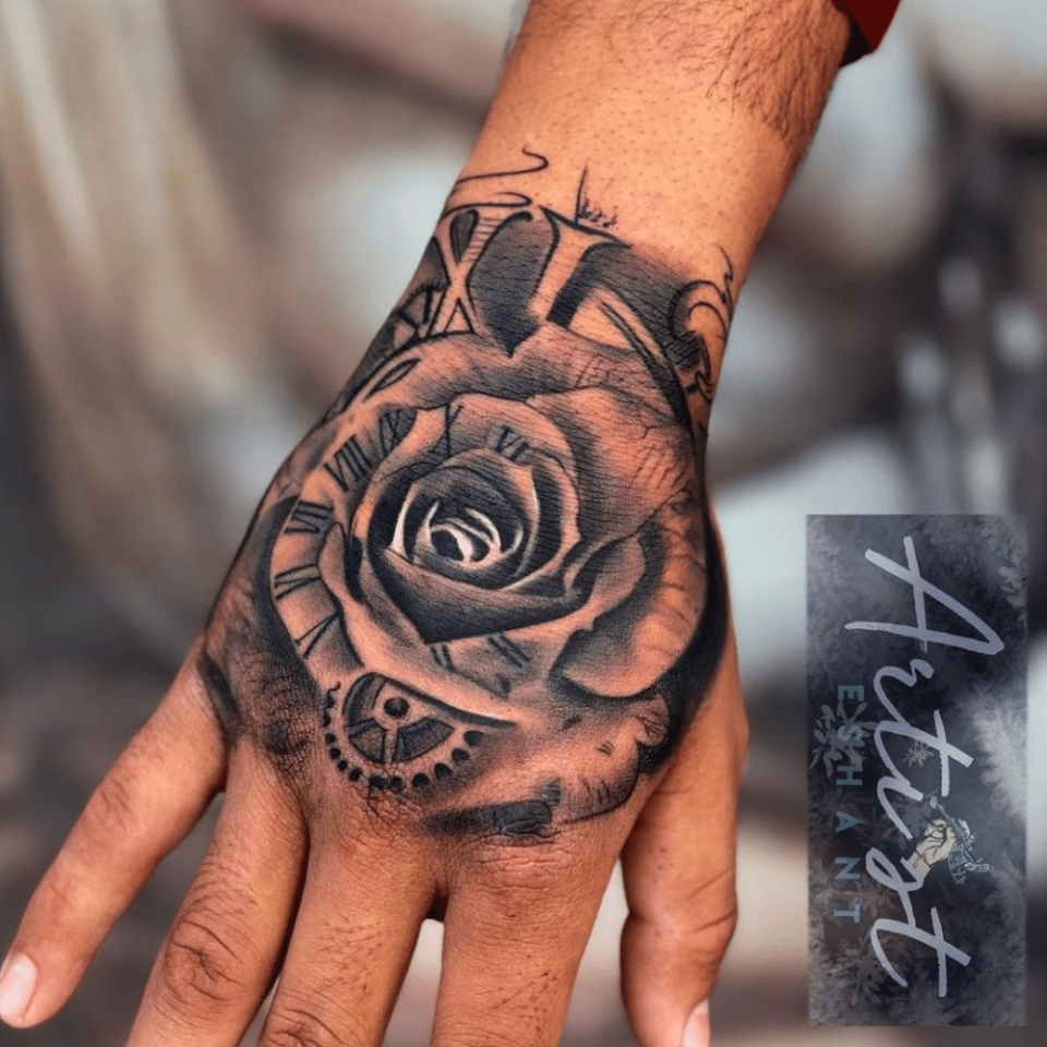 Realistic Rose Tattoo Source @artisteshant via Instagram