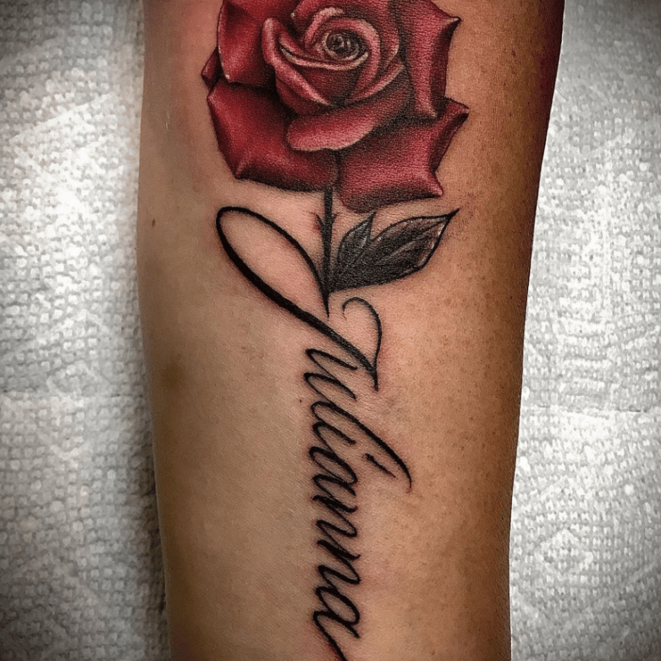 Rose with Name Tattoo Source @saulovesink via Instagram