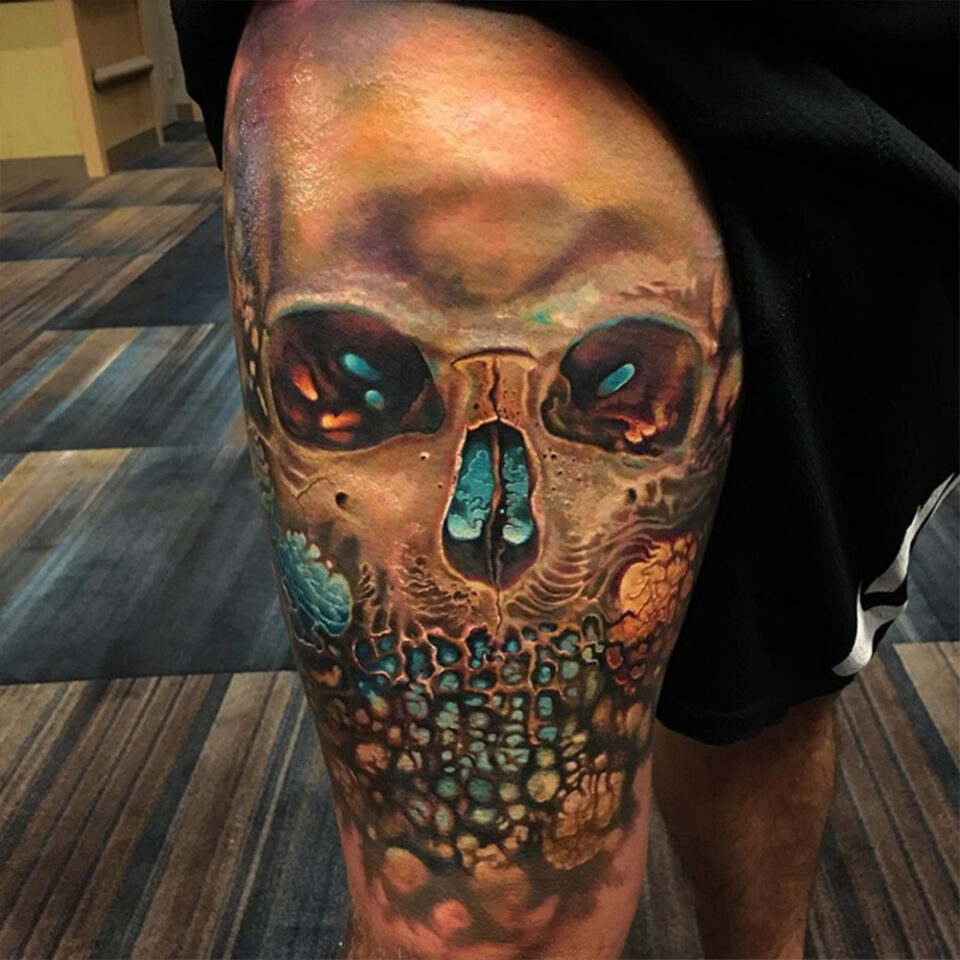 Skull Thigh Tattoo