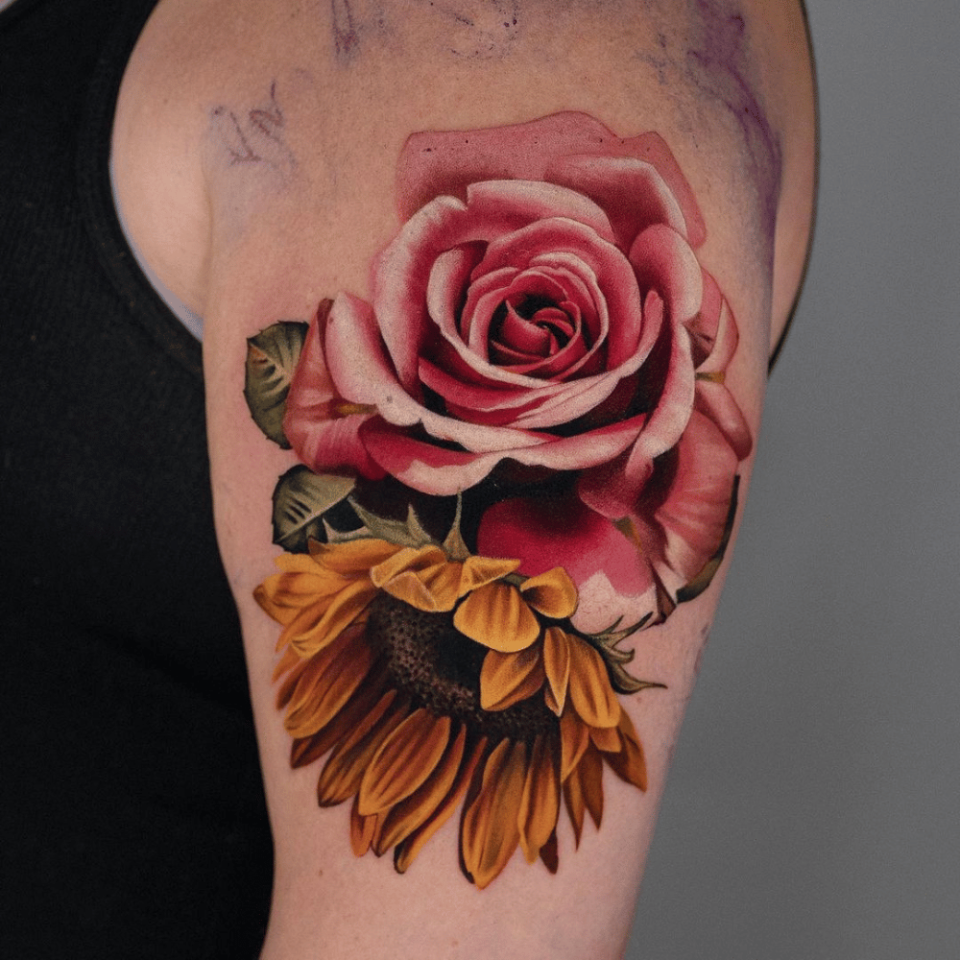 Sunflower Rose Tattoo Source @_vividdreams via Instagram