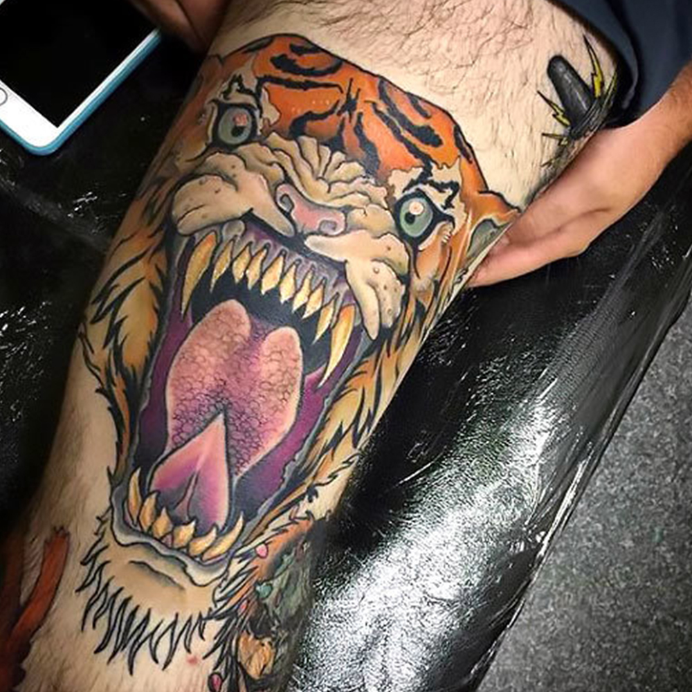 Tiger Thigh Tattoo